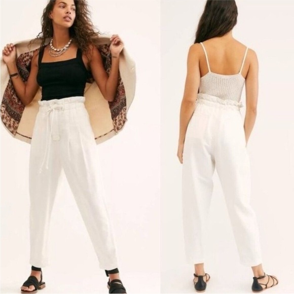 Free People Pants - Free‎ People Margate White Pleated Paper Bag high Waist Trouser Pants white